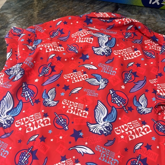 NWT men’s red Dixxon give em the bird button down shirt - Picture 8 of 8